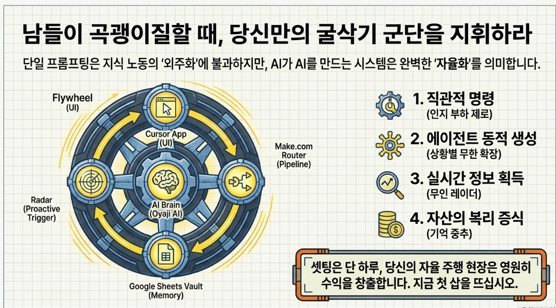 남들이 곡괭이질할 때 당신만의 굴삭기 군단을 지휘하라 — AI 자율화 플라이휠 초격차 사령부 완성