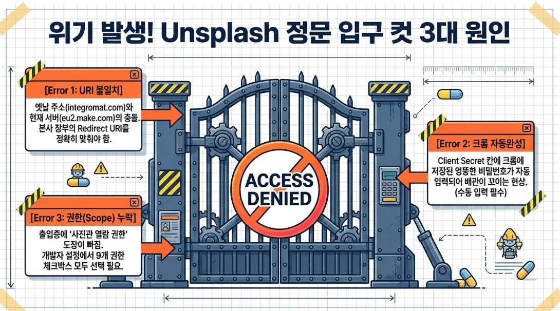 위기 발생 Unsplash 정문 입구컷 3대 원인 — URI 불일치 크롬 자동완성 권한 누락 해결법