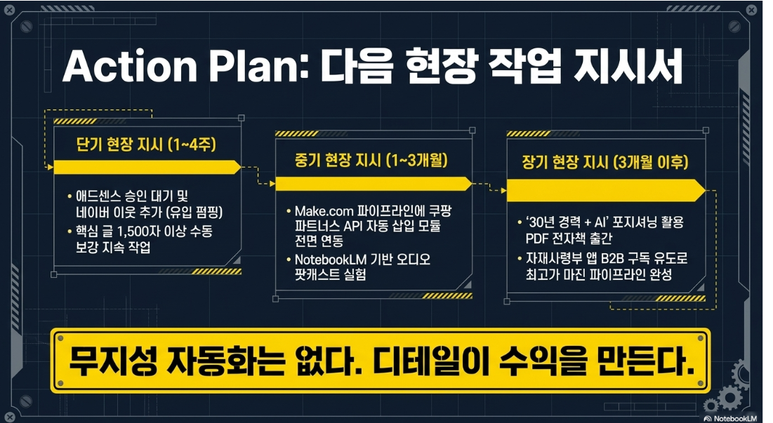 Action Plan 다음 현장 작업 지시서 — 단기 1~4주 중기 1~3개월 장기 3개월이후 공구리닷컴 수익화 로드맵