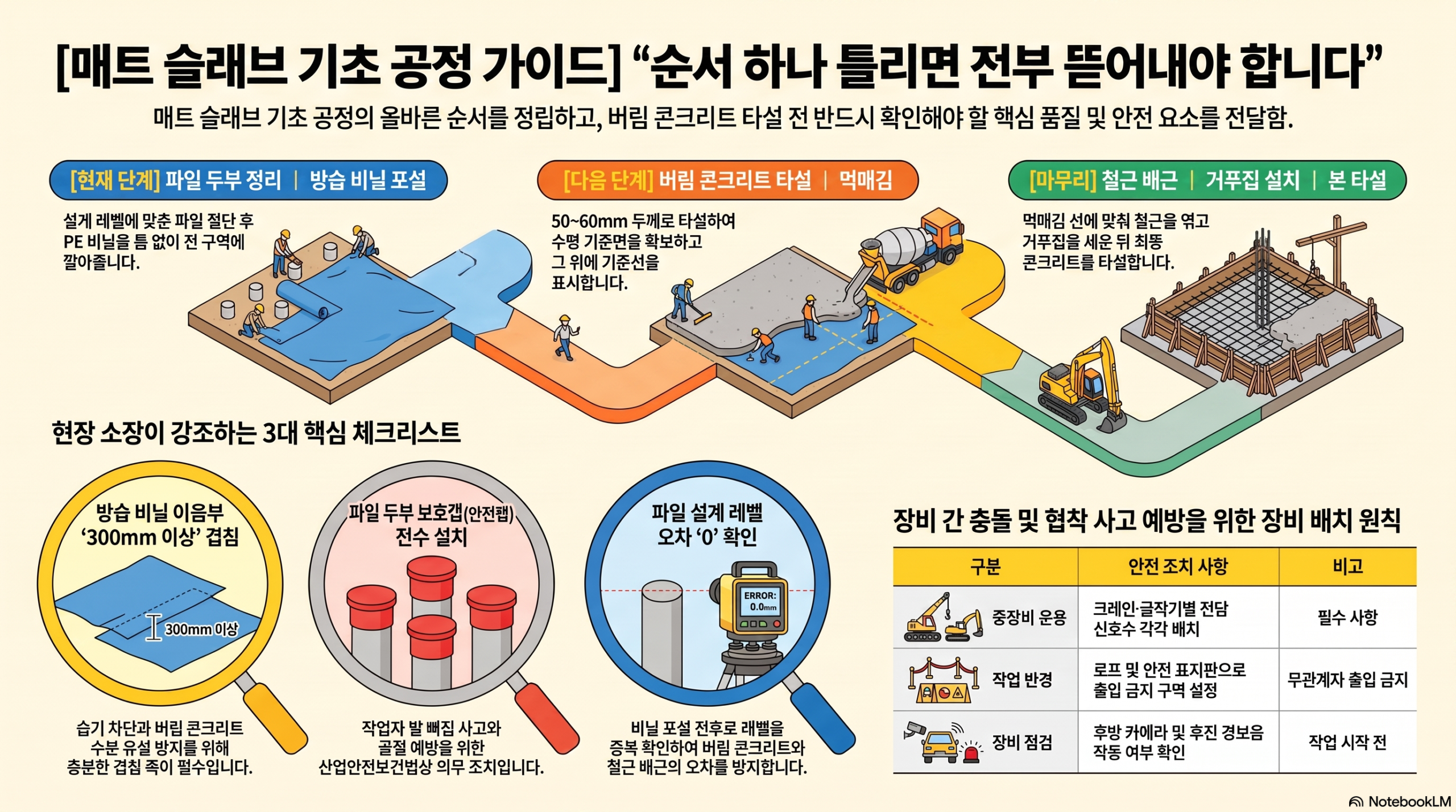 방습 비닐 깔린 현장, AI가 통째로 날린 공정 두 단계는? 매트 슬래브 기초 공정 가이드