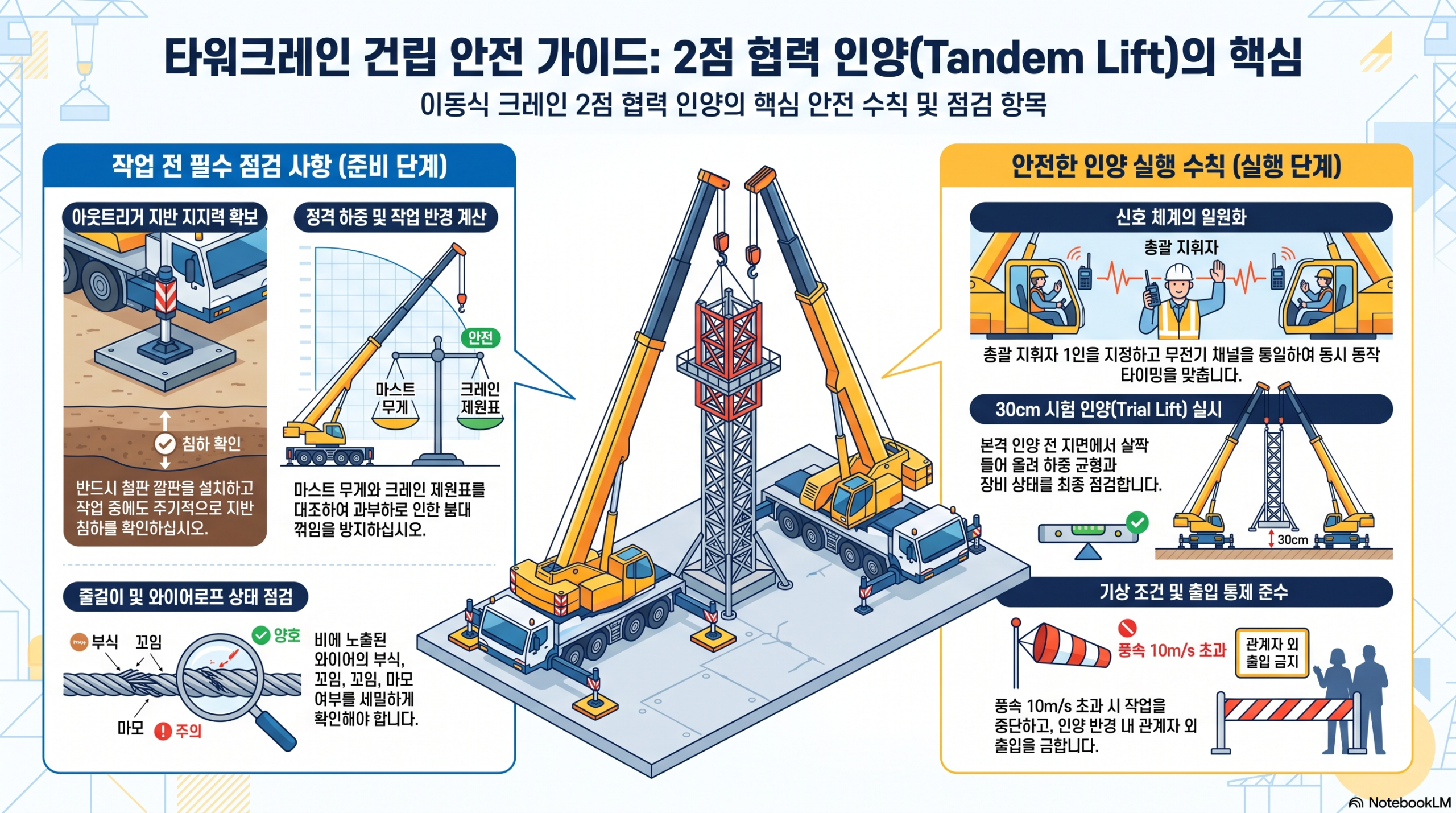 타워크레인 건립을 철골 인양으로 읽은 AI, 진짜 작업명은 따로 있습니다 타워크레인 2점 협력 인양 가이드