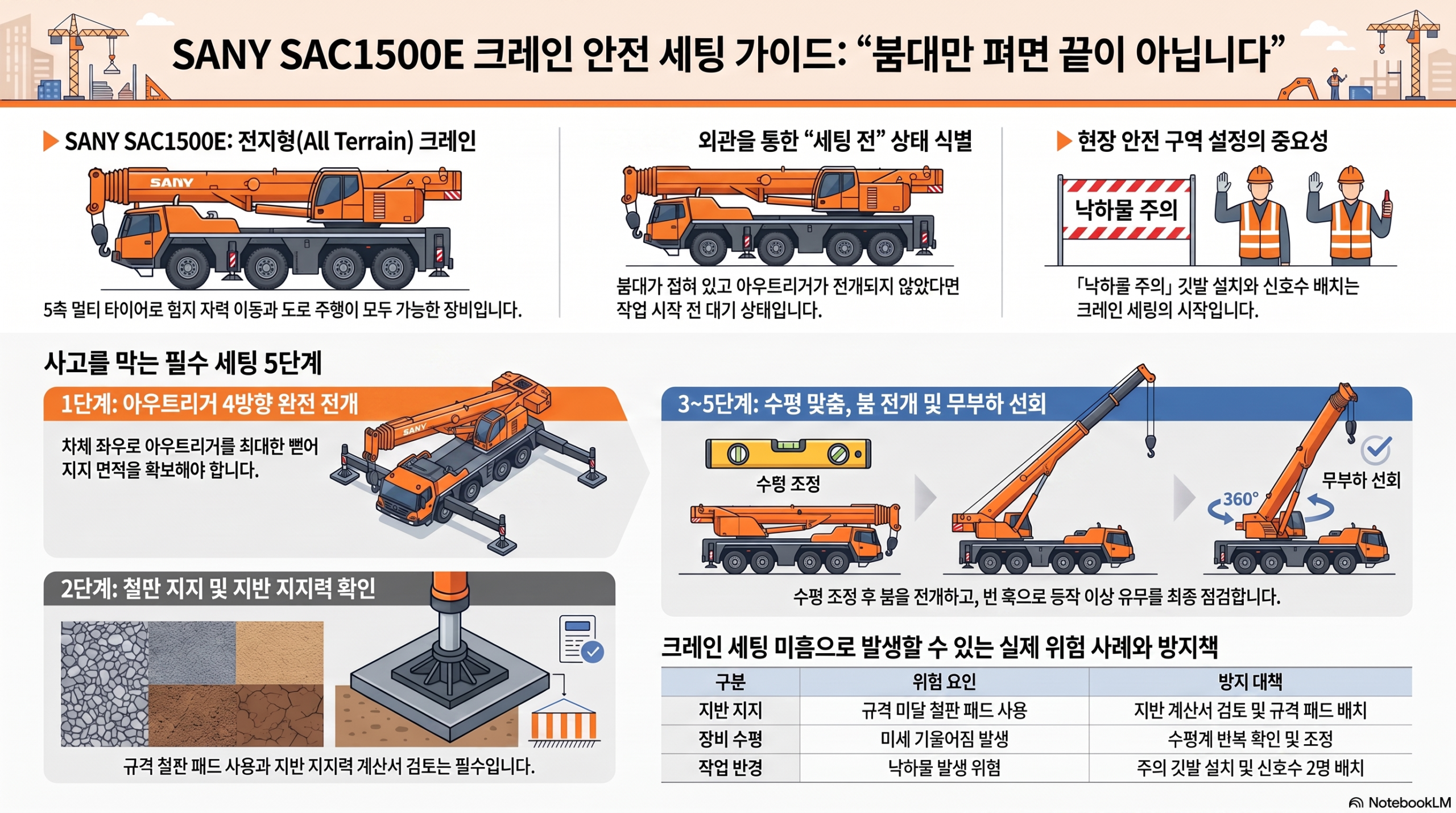 SANY SAC1500E 150톤 크레인, 아직 세팅 전인데 AI는 '세팅 완료'라 오판했다 전지형 크레인 안전 세팅 가이드